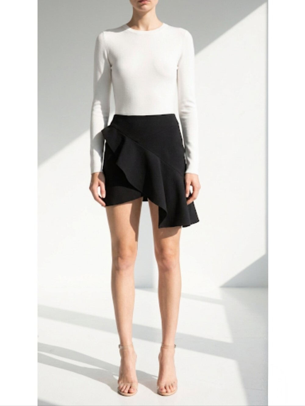 ZARA WOMAN Black Statement Asymmetric Cascade Ruffle Mini Skirt Size XS
